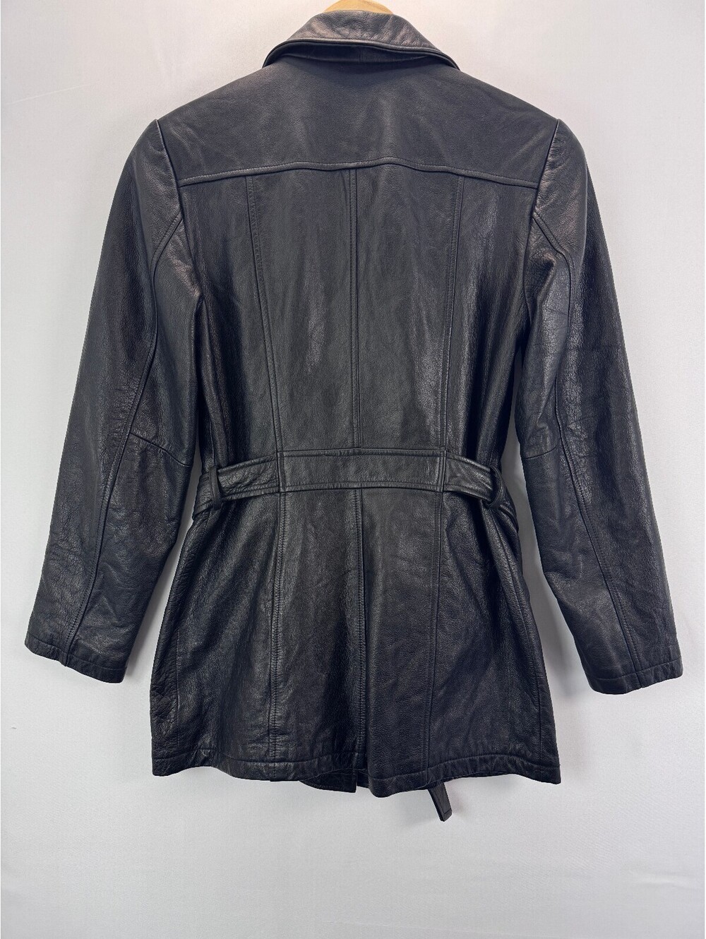 Vintage Jacqueline Ferrar Classic Luxury Leather Belted Jacket Small Black 90s - Picture 5 of 11